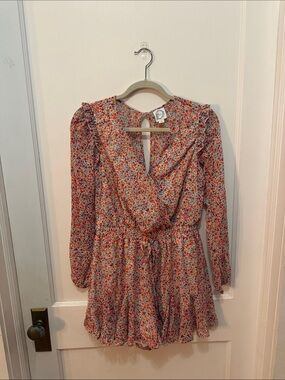 Blue Rain Red Floral Long-Sleeve Mini Dress